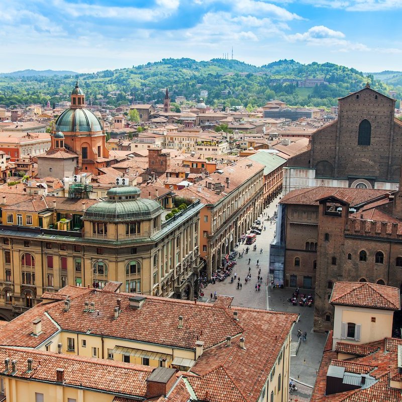 Bologna, Italy, the capital city of the northeast province of Emilia-Romagna.