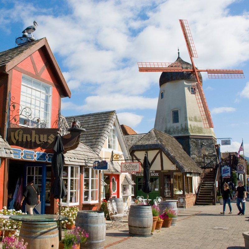 Buildings in the Danish village of Solvang in California.