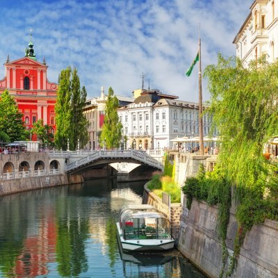 Canal views in Ljubljana, Slovenia.