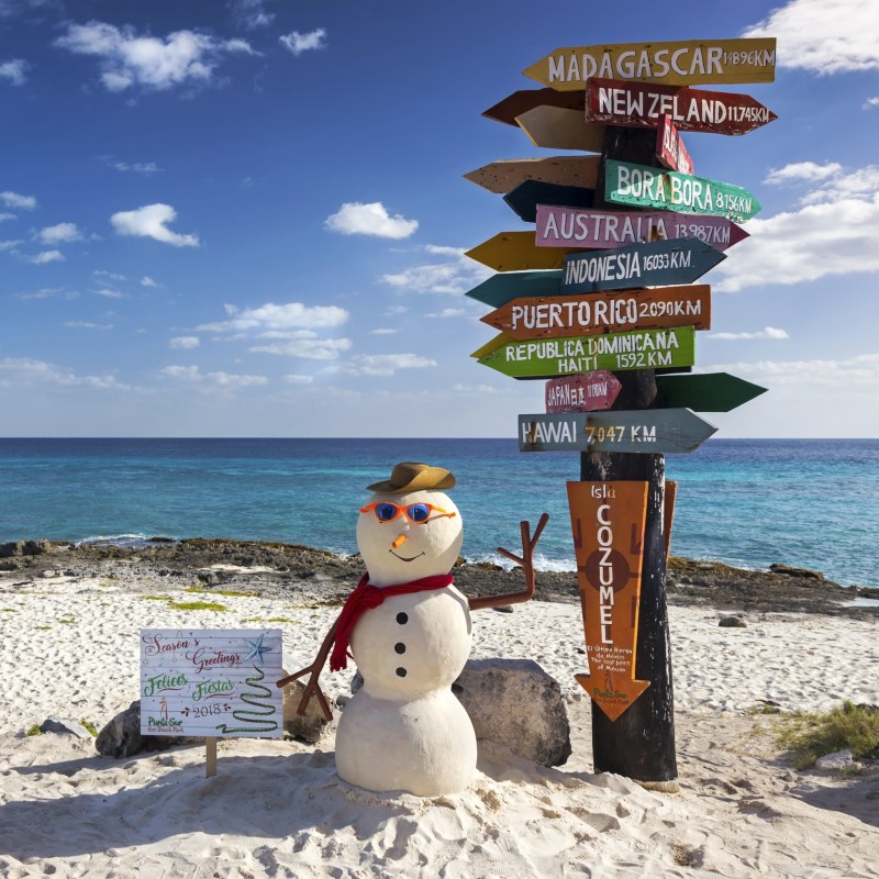 Christmas decorations at Punta Sur Ecological Reserve in Cozumel.