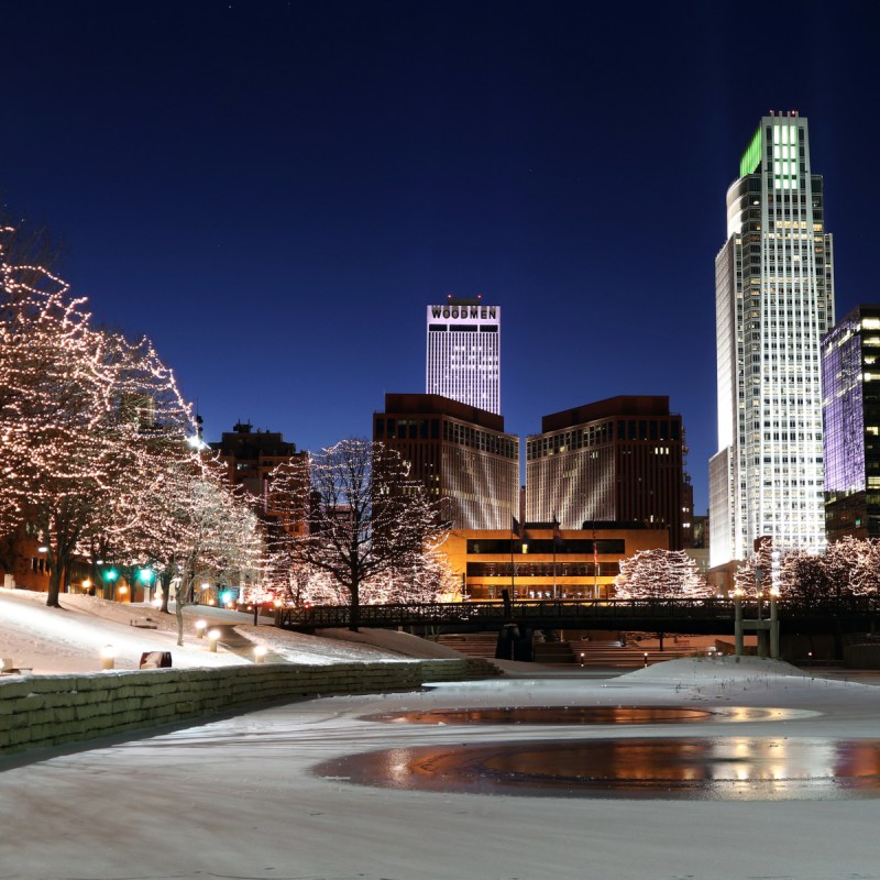 Christmas lights in downtown Omaha