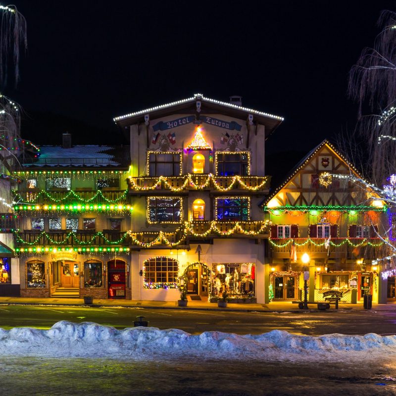 Christmas lights in downtown Leavenworth, Washington.