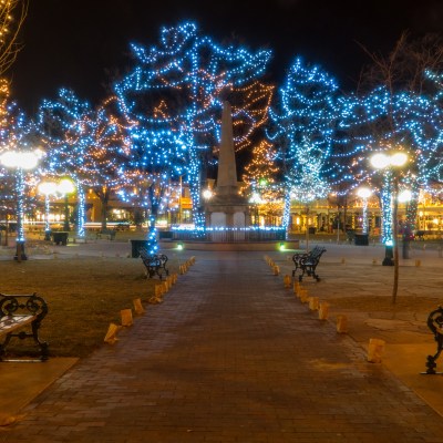 Christmas lights in the historic Santa Fe Plaza.