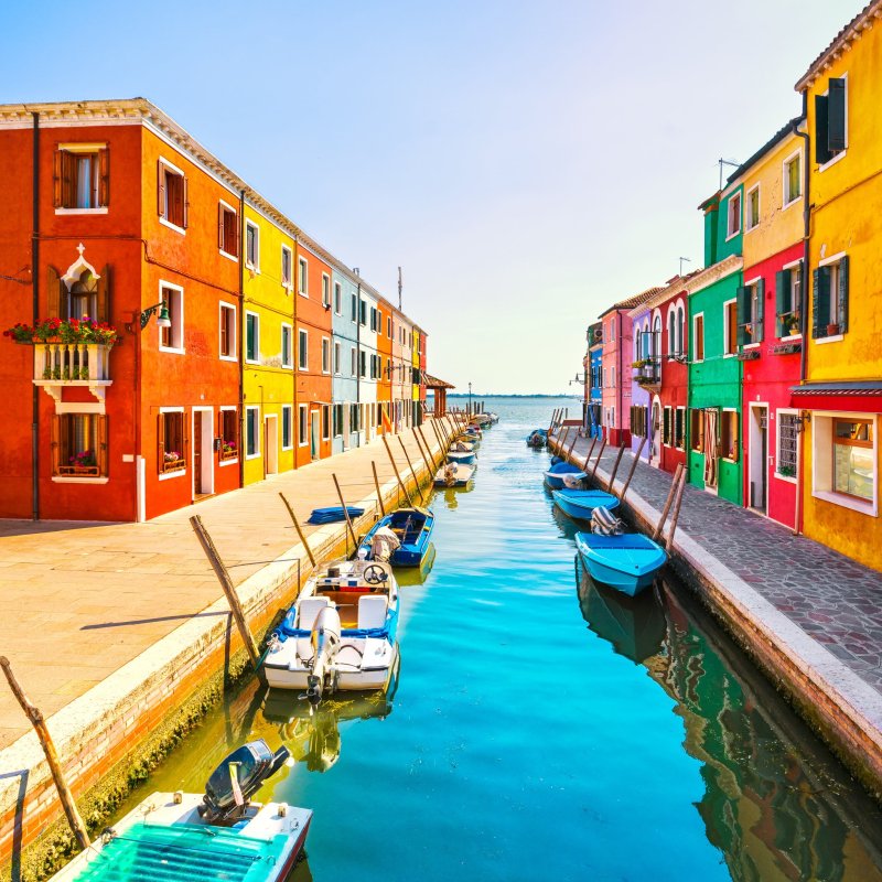 Colorful buildings in Burano, Italy.