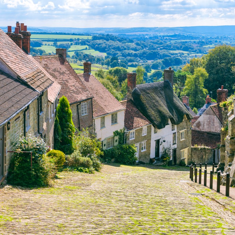Cottages in the town of Shaftesbury in Dorset, England.