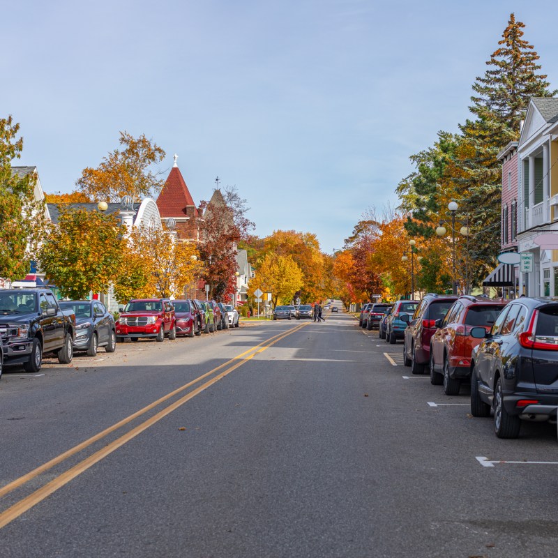 Downtown Harbor Springs, Michigan, during the fall.