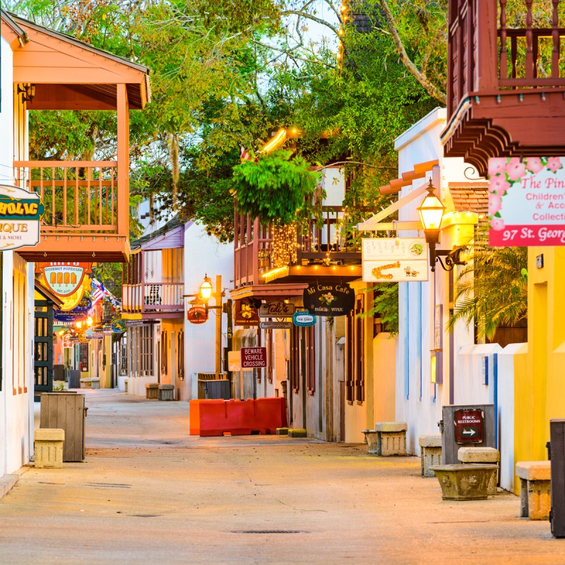 Downtown St. Augustine, Florida restaurants.