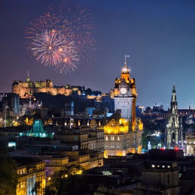 Fireworks over Edinburgh, Scotland, during Hogmanay.