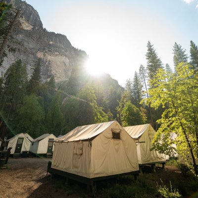 Glamping tents at Half Dome Village in Yosemite National Park.