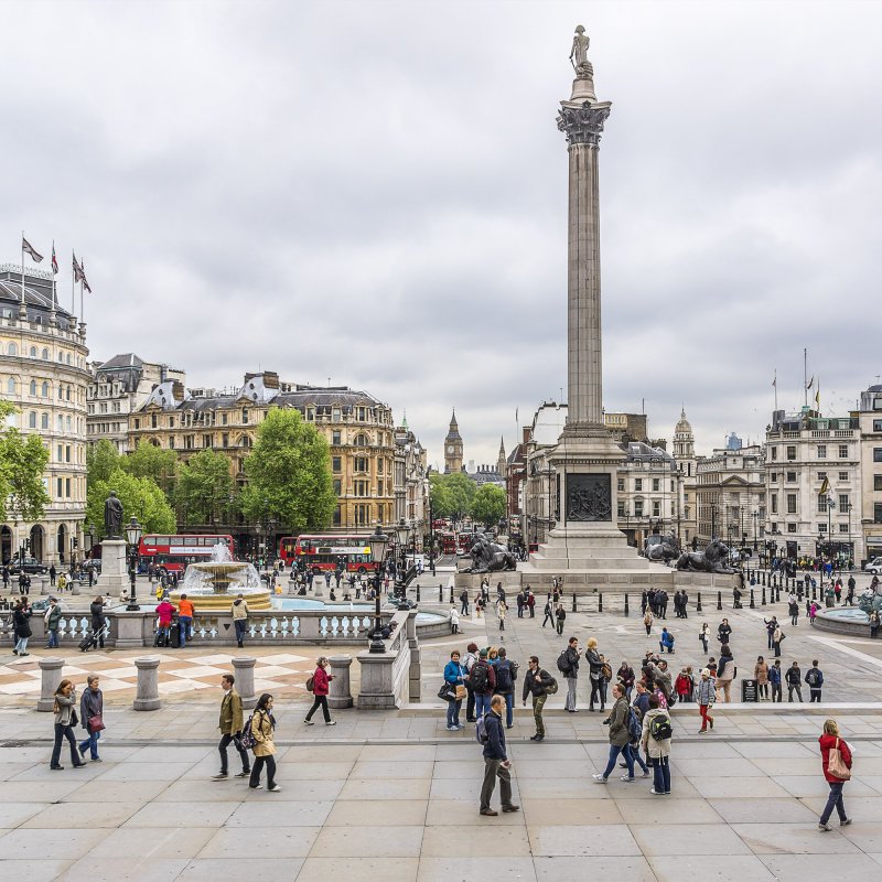 Historic Trafalgar Square in London.
