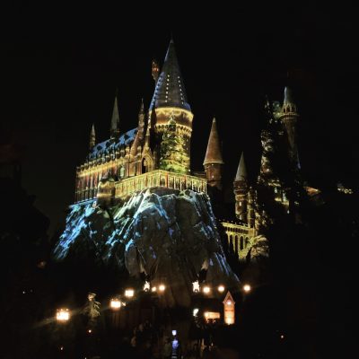 Hogwarts Castle at Universal Studios, decorated for the holidays.