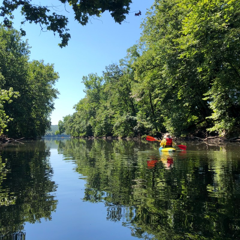 Kayaking on the Delaware in Bucks County, Pennsylvania.