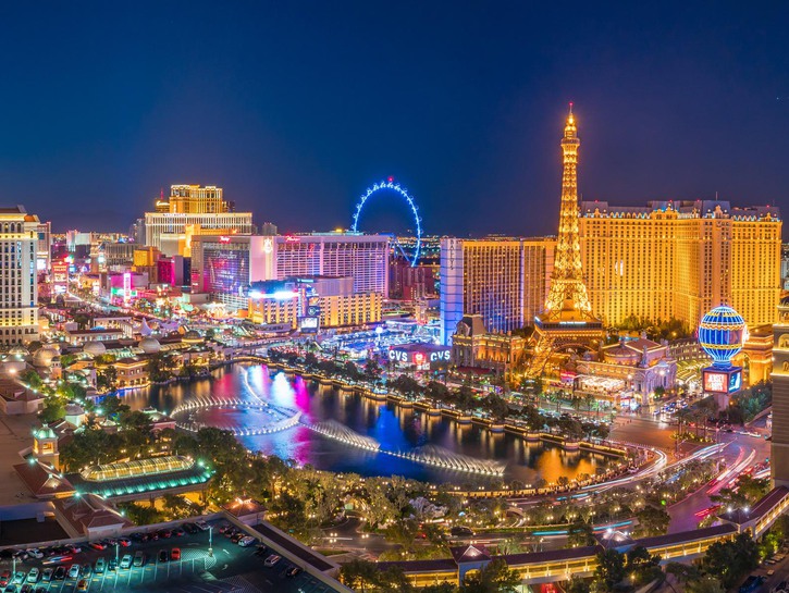 Las Vegas sign with city strip view