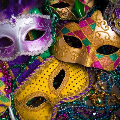Mardi Gras masks and beads.