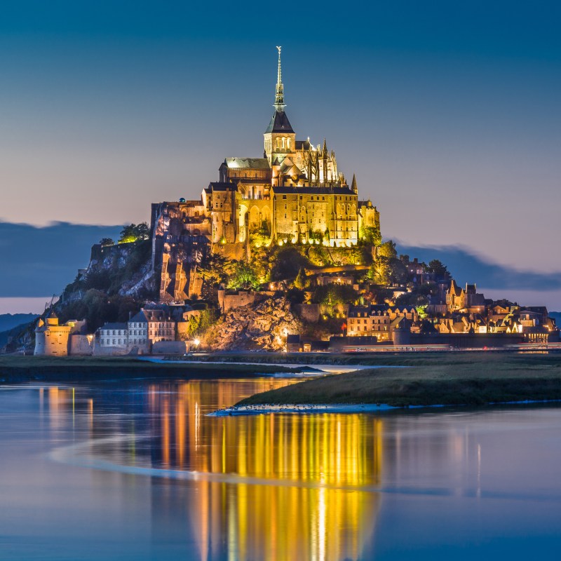 Mont-Saint-Michel, a castle in Normandy, France.