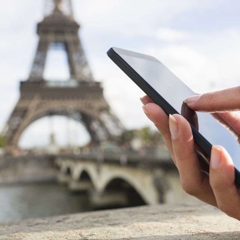 On smartphone in Paris.