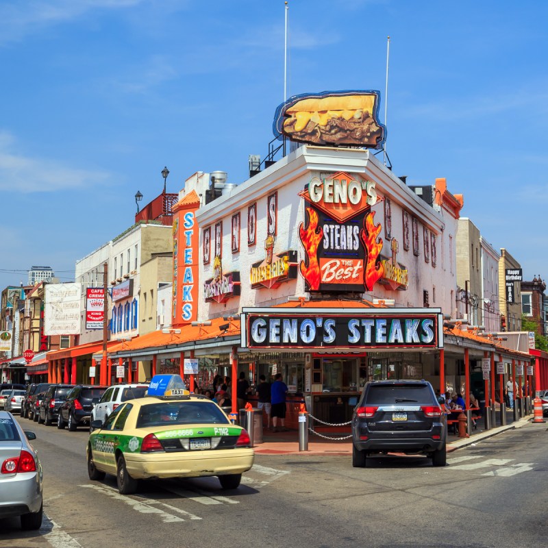 Outside of Genos Steaks restaurant.