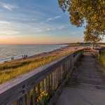 Oval Beach at sunset in Saugatuck, Michigan.