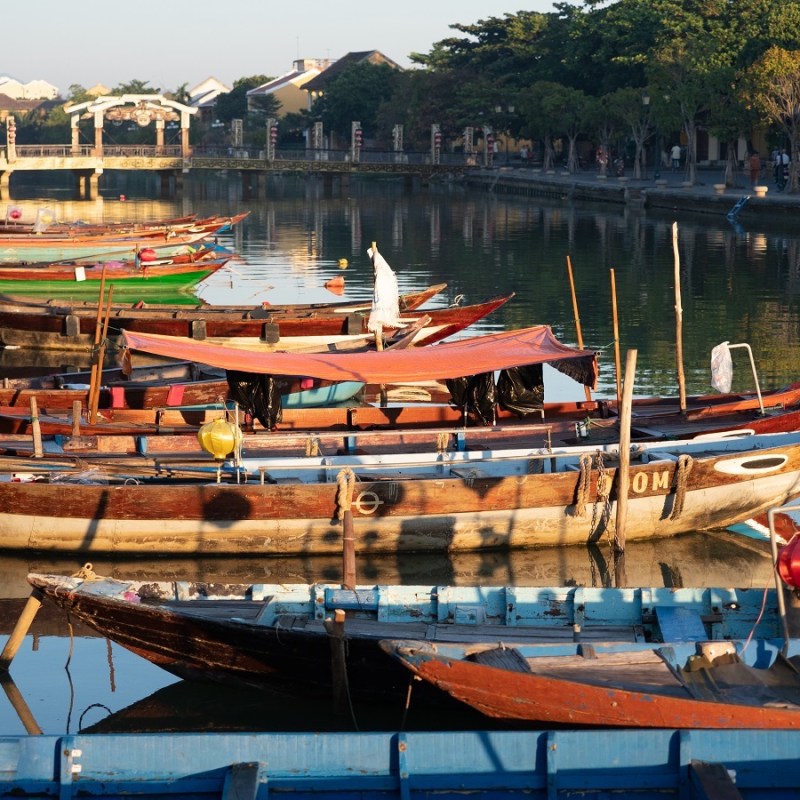 Painted fishing boats in Hoi An, Vietnam.