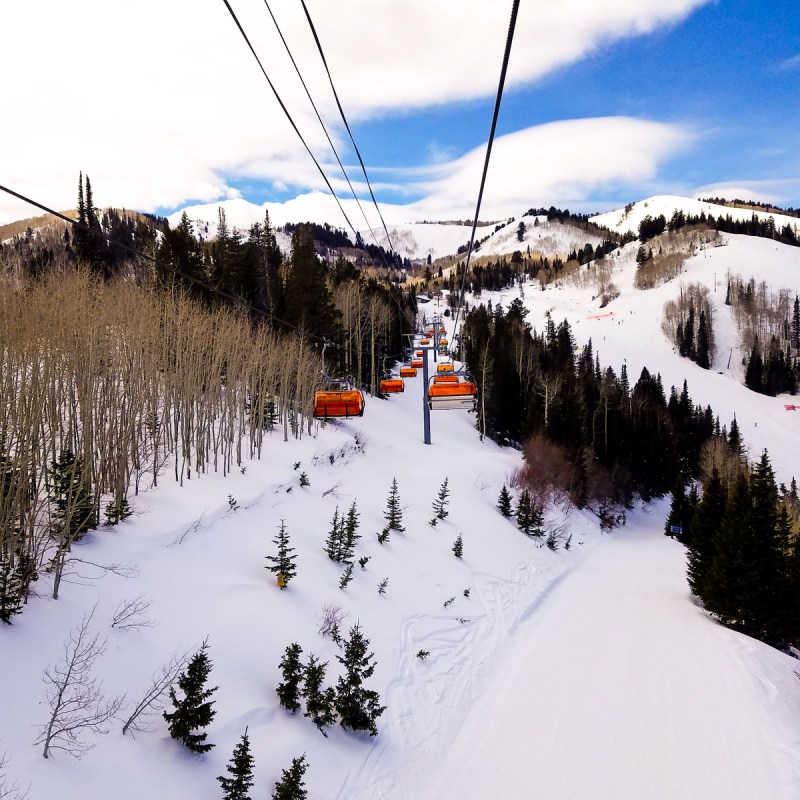 ski lift over slopes at Park City Mountain Resort in Utah.