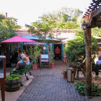 Patio seating at The Shed in Santa Fe.