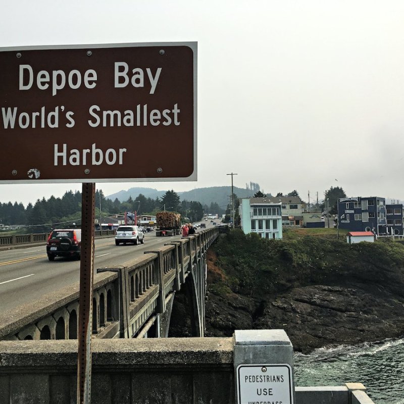 Sign for Depot Bay, Oregon.