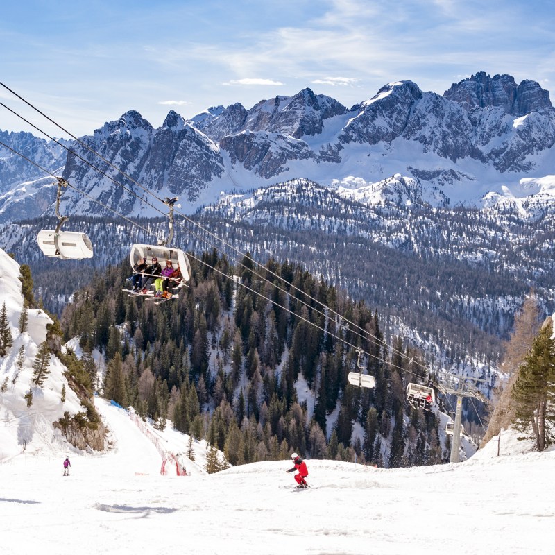 Skiers in Cortina d’Ampezzo, Italy.