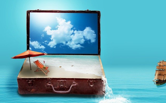 suitcase with beach scene