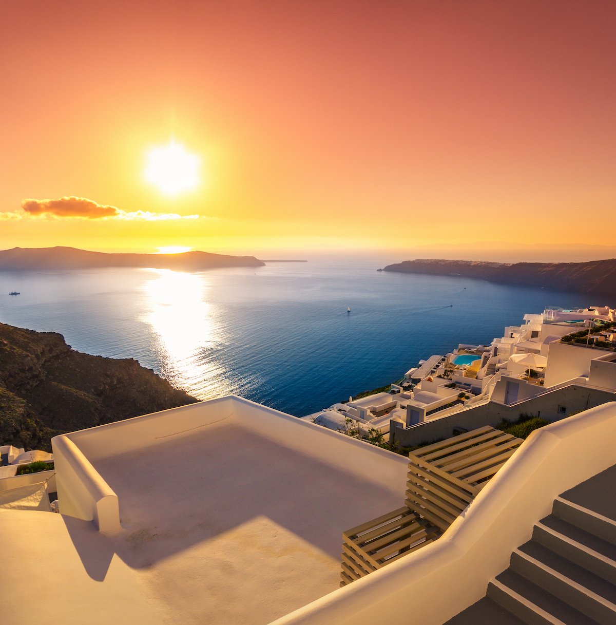 Sunset over Santorini, Greece.