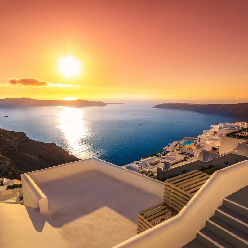 Sunset over Santorini, Greece.