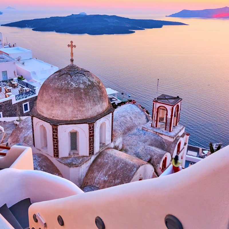 Sunset views over Santorini, Greece.