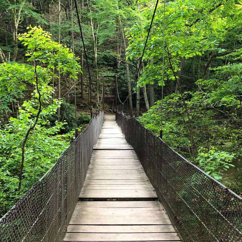 Swinging Bridge on Balanced Rock Trail at Trough Creek, Pennsylvania.