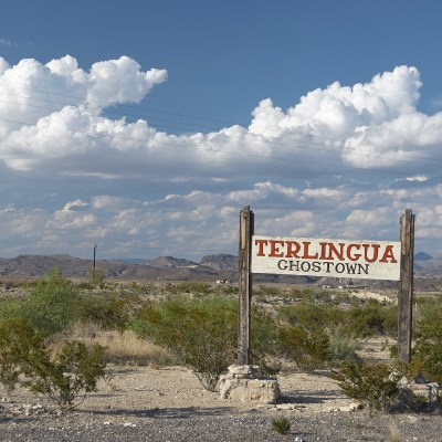 Road sign for Terlingua Ghost Town near Big Bend National Park in Texas.