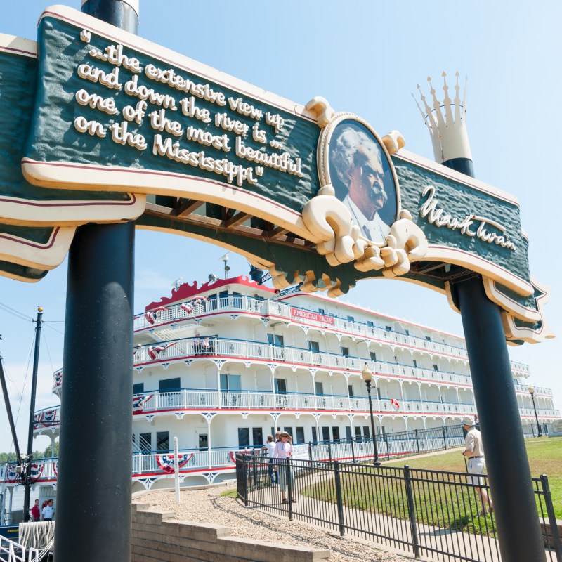 The American Eagle paddlewheel riverboat in Hannibal, Missouri.