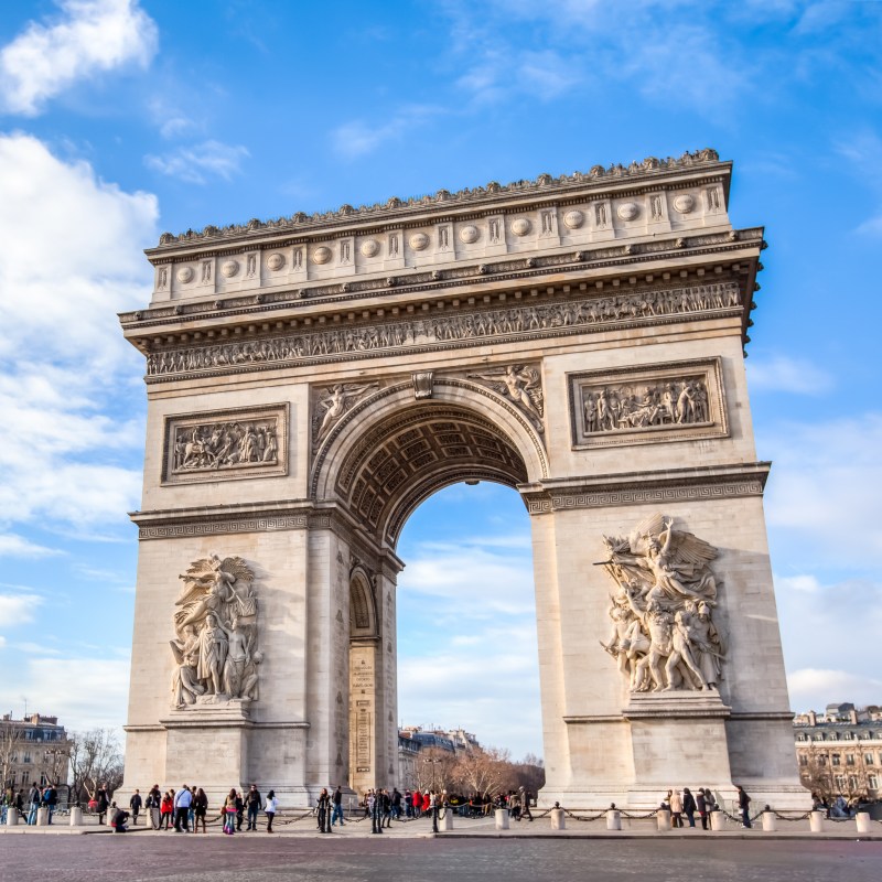 The Arc de Triomphe in Paris, France.