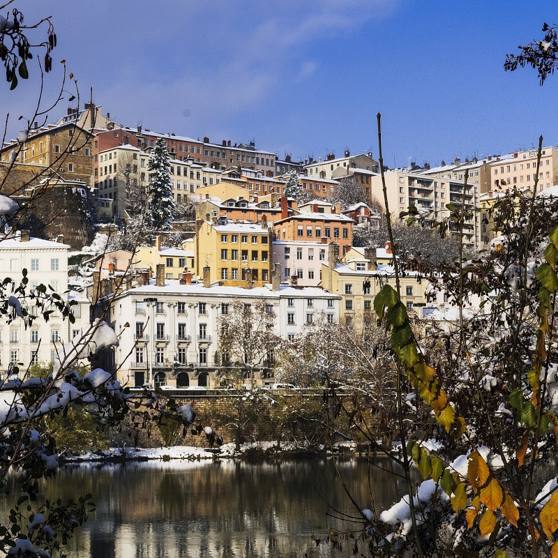 The city of Lyon, France during winter.