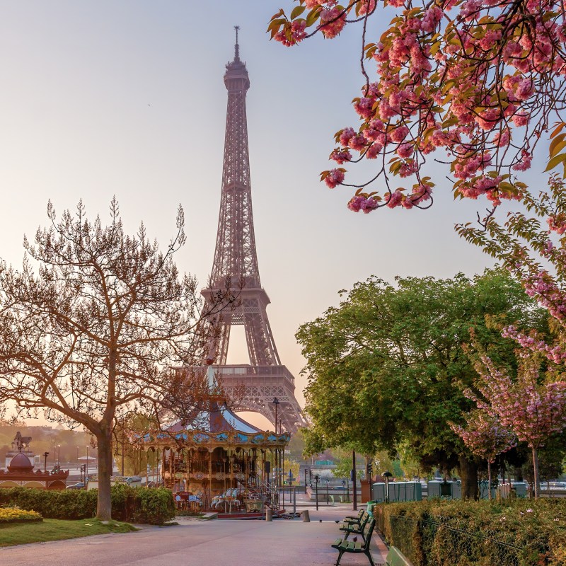 The Eiffel tower during spring time in Paris, France.