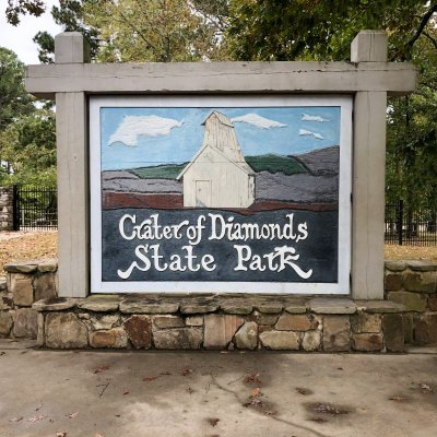 The entrance sign at Crater Of Diamonds State Park.