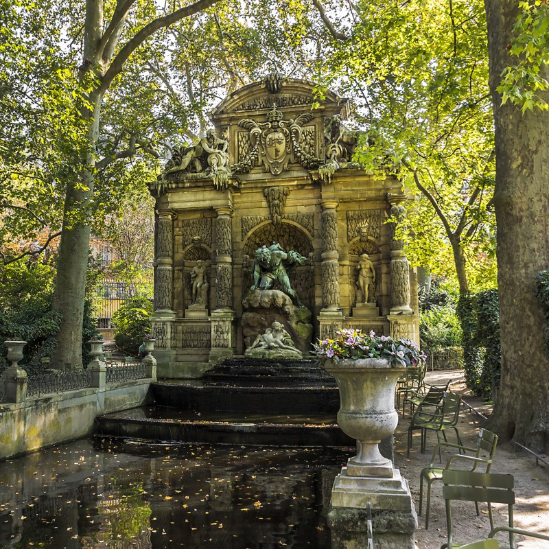 The Medici Fountain at Luxembourg Gardens in Paris, France.