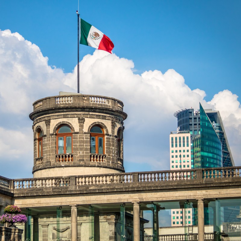 The Mexican flag over Chapultepec Castle.
