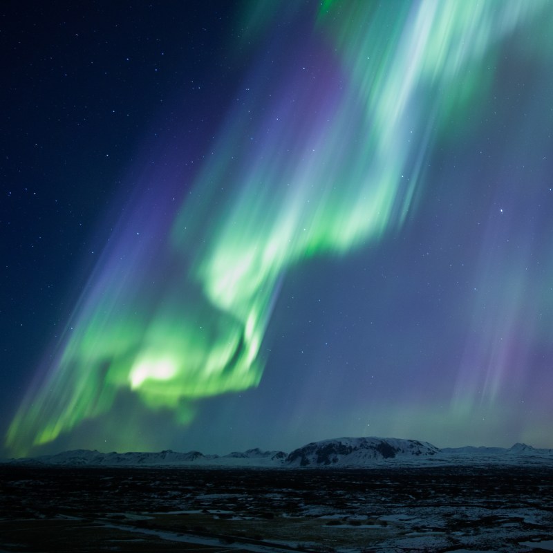 The Northern Lights over Thingvellir National Park in Iceland.