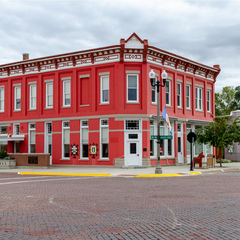 The original Farmers State Bank building in Lindsborg, Kansas.