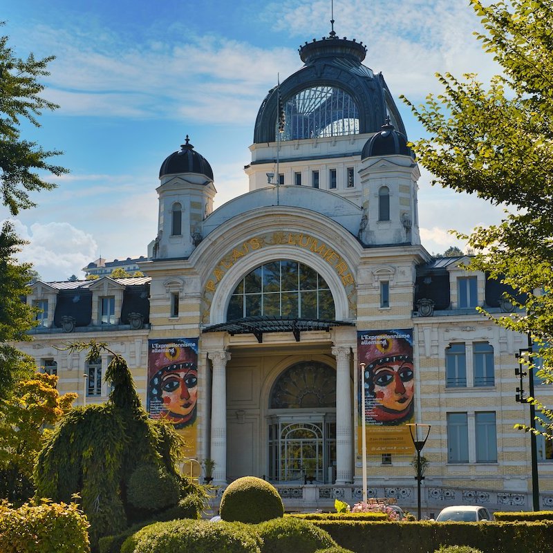 The outside of Evian Resort on the shore of Lake Geneva, France.