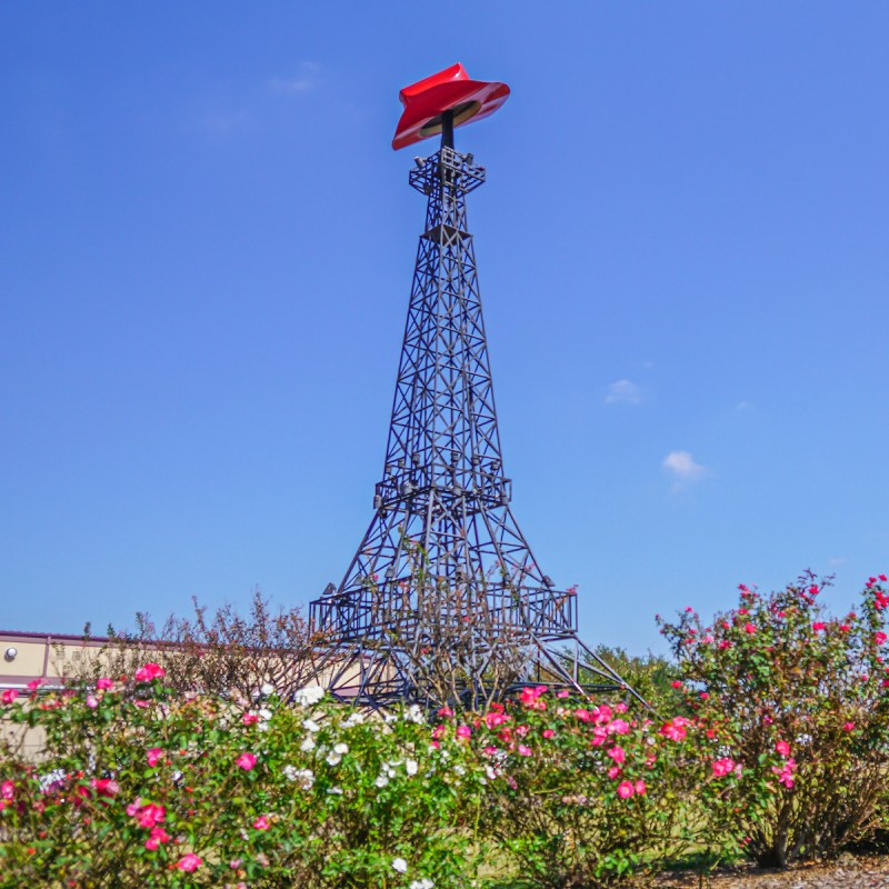 The Paris, Texas, Eiffel Tower with a cowboy hat on top.