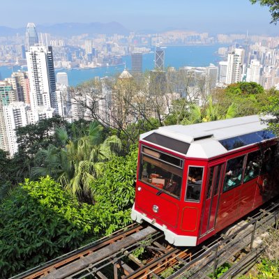 The Peak Tram, a funicular in Hong Kong, China.