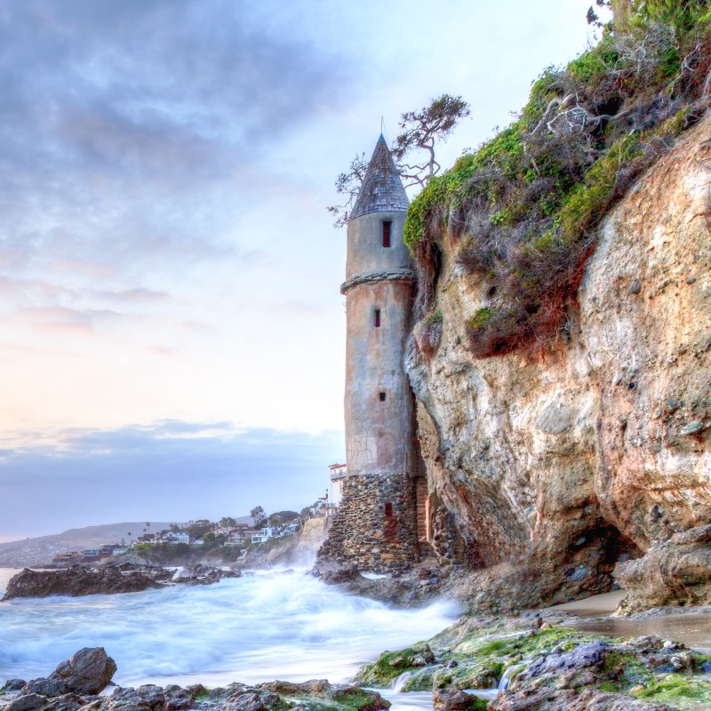 The pirate tower on Victoria Beach in California.