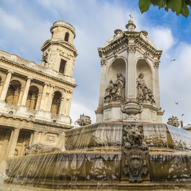The Saint Sulpice Fountain at Place Saint Sulpice in Paris.