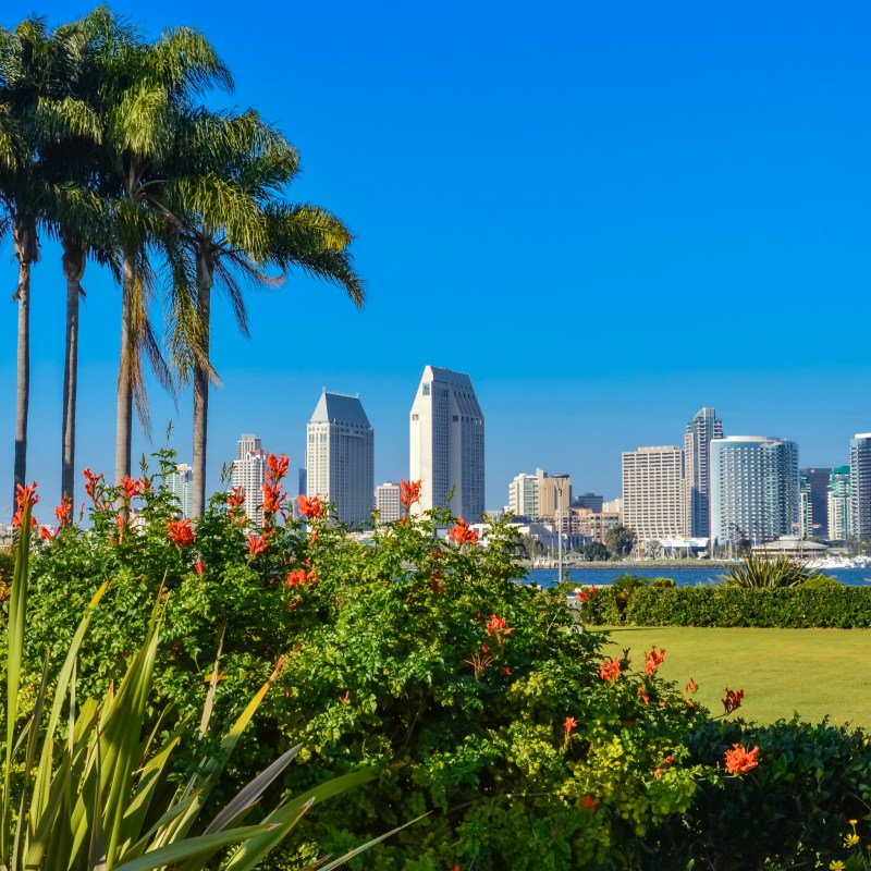 The San Diego skyline from Coronado Island in California.