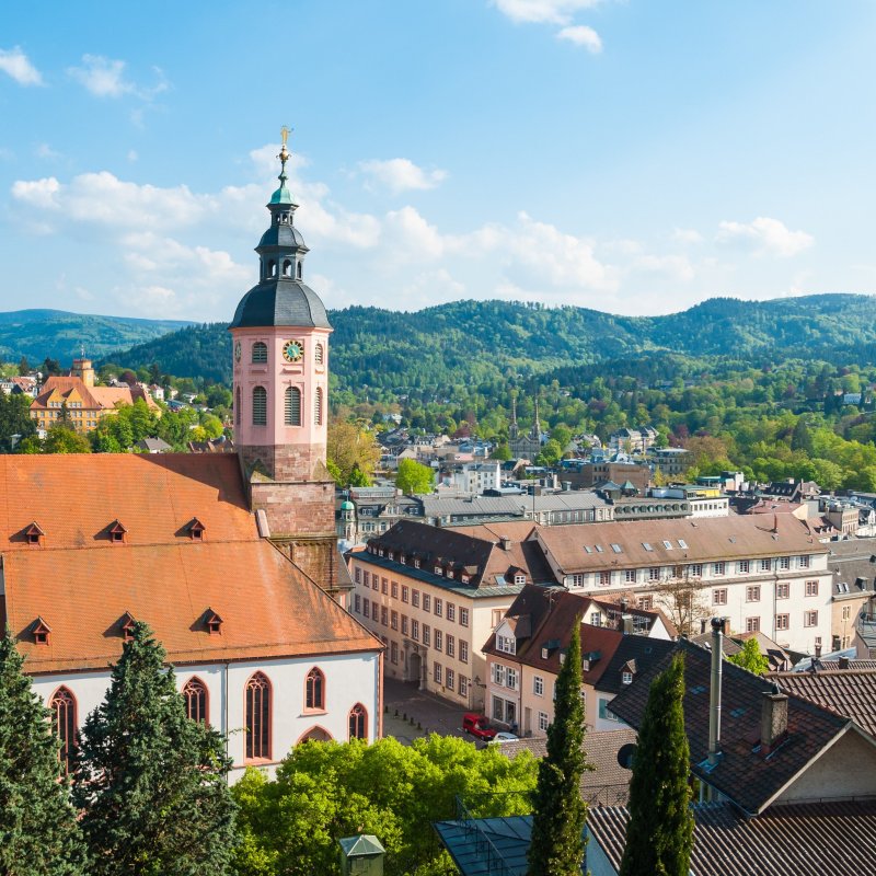 The skyline of Baden-Baden, a day trip from Frankfurt, Germany.