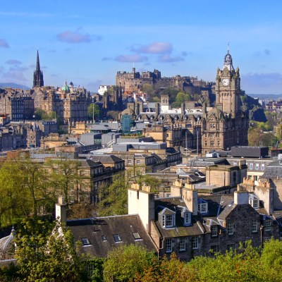 The skyline of Edinburgh, Scotland.